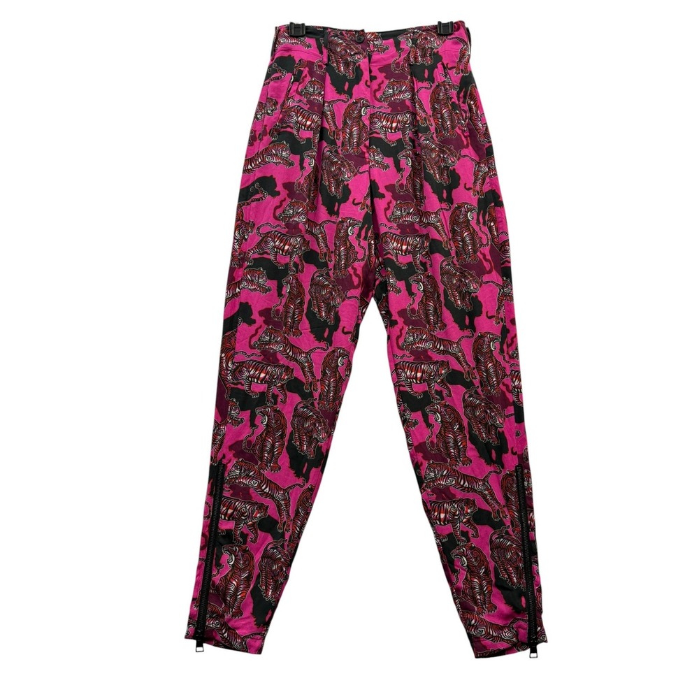 Just Cavalli Pink Tiger Print Zip Ankle Trousers Y2K Designer Statement 40